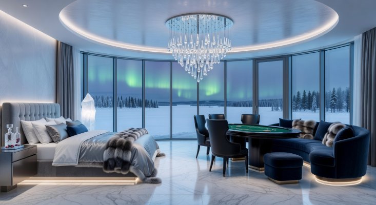 Luxurious interior suite of the Arctic Glass Hotel in Rovaniemi