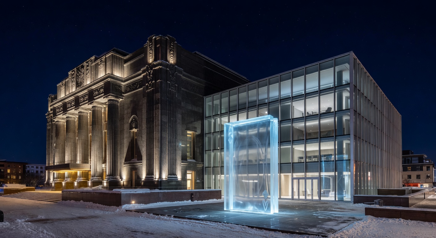The majestic exterior of Helsinki Grand Casino Resort illuminated at night